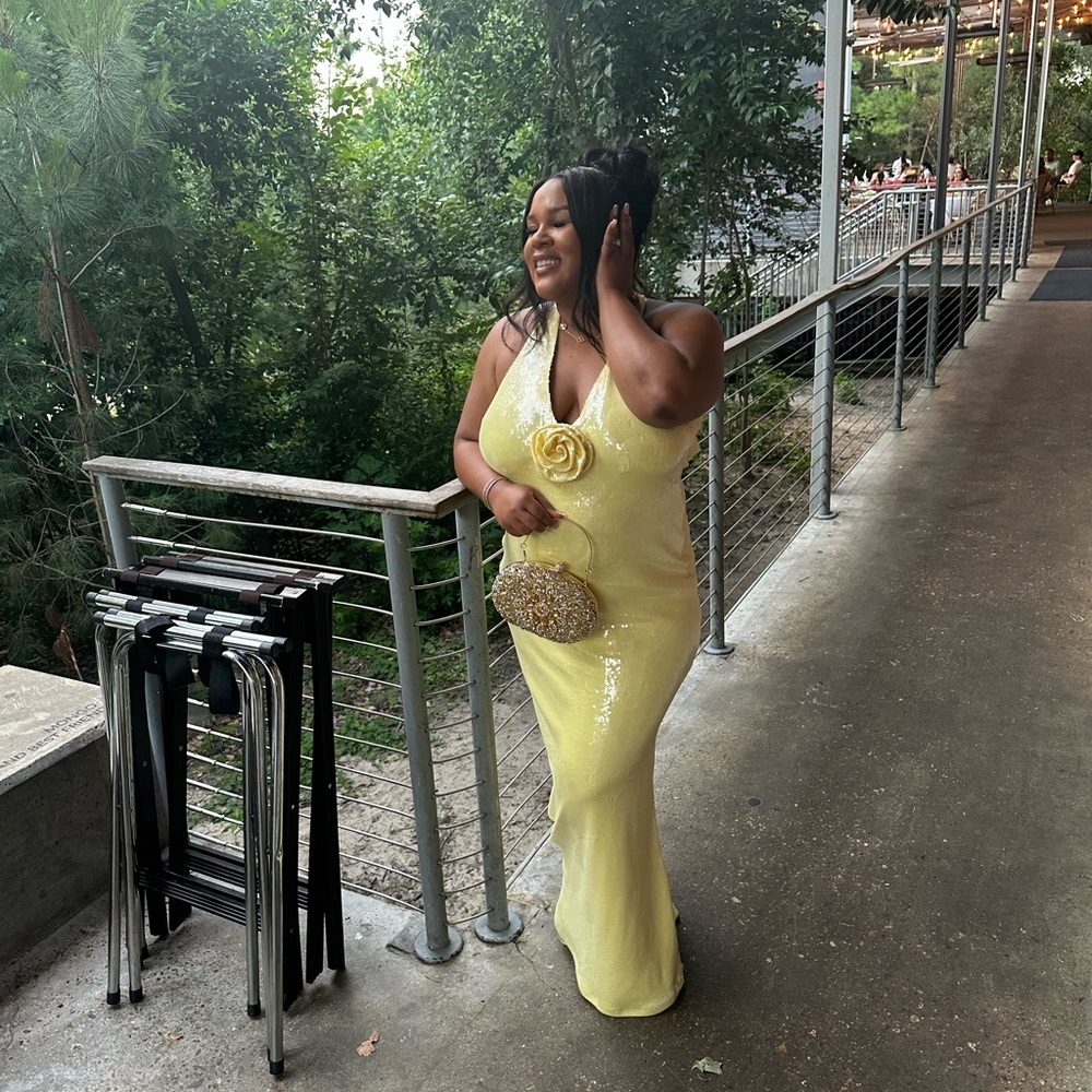Elegant Meshki Eliza Rose Sequin Maxi Lemom yellow Evening Gown